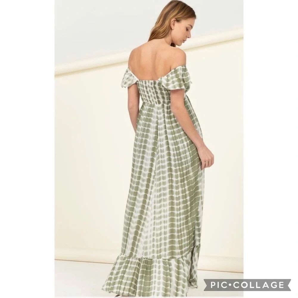 Beautiful Olive & White Tie Dyed Dress - Picture 3 of 6